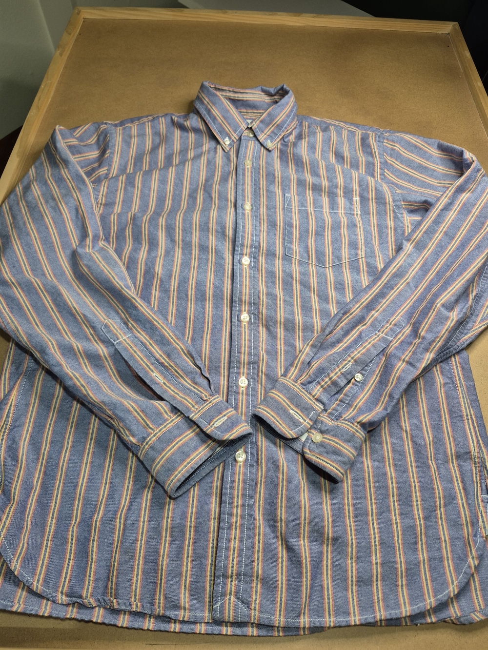 Lands' End Blue Shirt with Orange and White Stripes 4086/5